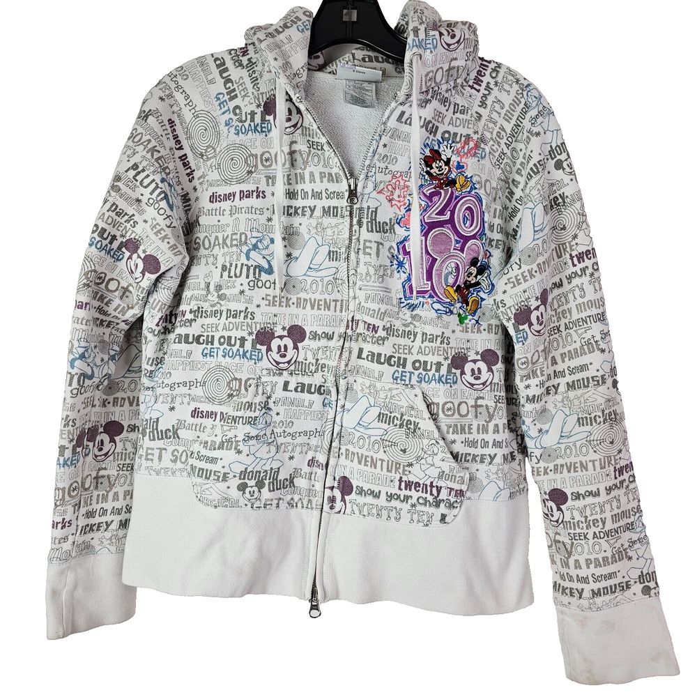 Walt Disney World Youth‎ Large White Zip-Up Hoodie Sweatshirt Disneyland 2010